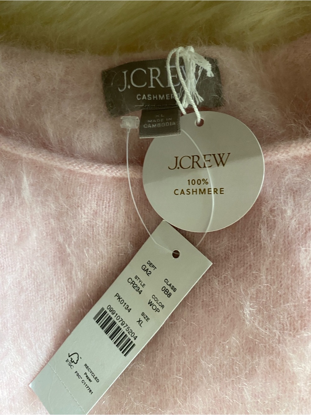 NWT J. Crew 100% Brushed Cashmere Boatneck in Light Pink - Picture 2 of 8